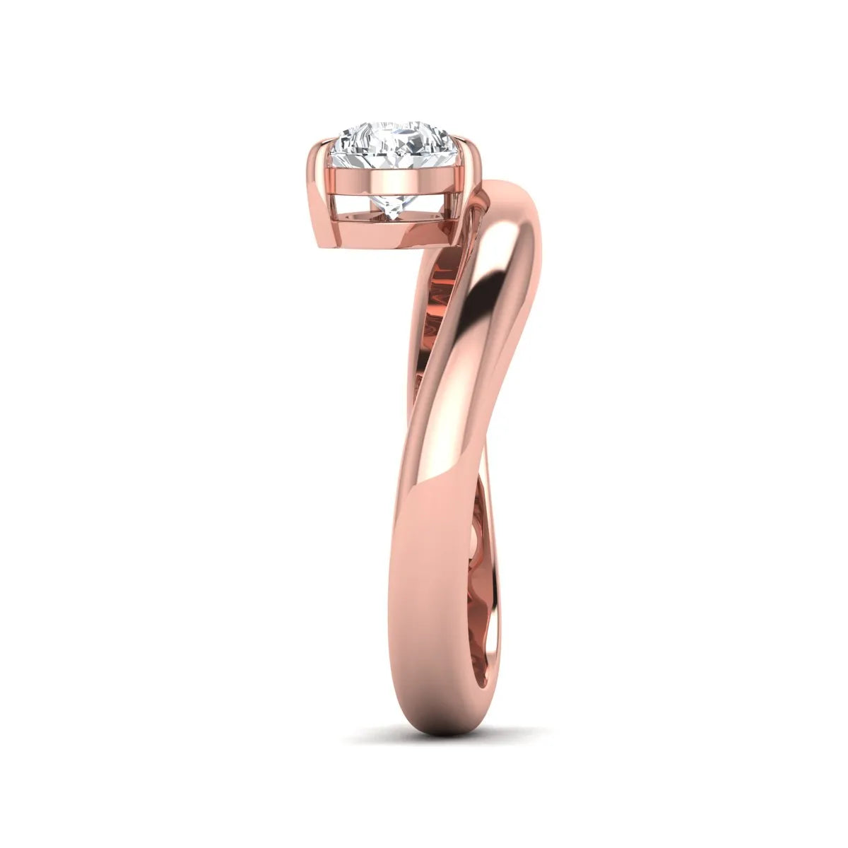 Pear cut lab grown diamond curved solitaire engagement ring with a four-prong setting in rose gold