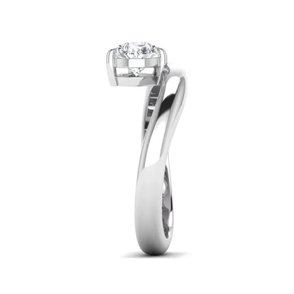 Pear cut lab grown diamond curved solitaire engagement ring with a four-prong setting in white gold