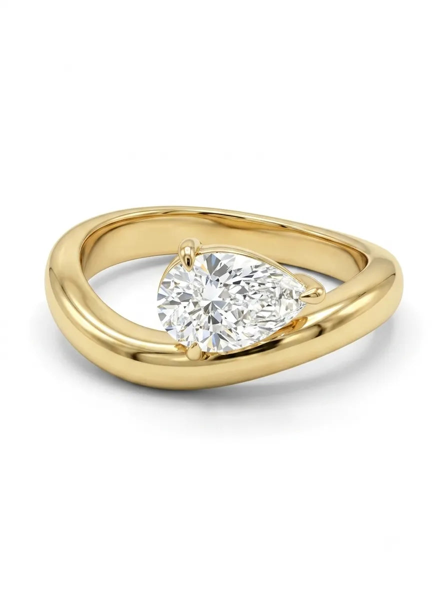 Pear Curved Solitaire Lab-Grown Diamond Engagement Ring