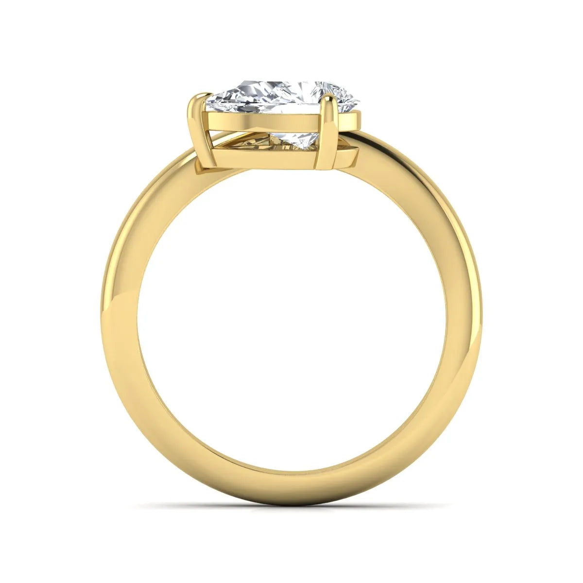 Pear cut lab grown diamond curved solitaire engagement ring with a four-prong setting in yellow gold