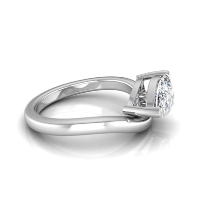 Pear cut lab grown diamond curved solitaire engagement ring in white gold with a sculpted curved band and IGI certified center diamond.