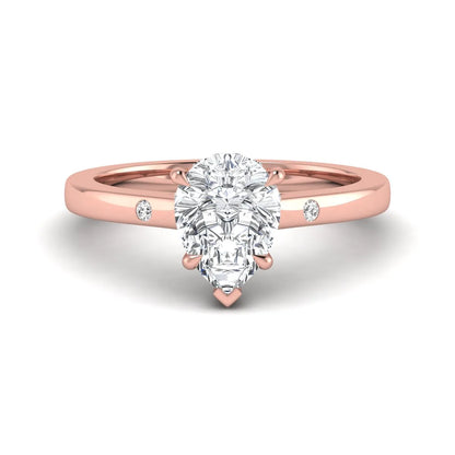 Pear cut lab grown diamond engagement ring with hidden halo and flush set round accent diamonds in rose gold featuring a 1.75 carat IGI certified center diamond.