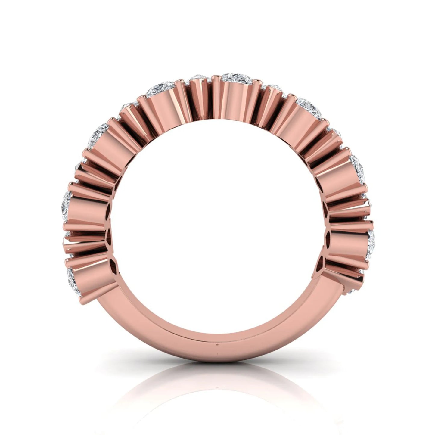 Pear cut lab grown diamond eternity wedding band featuring 4.00 carat total weight diamonds in a shared prong setting with a rose gold design.