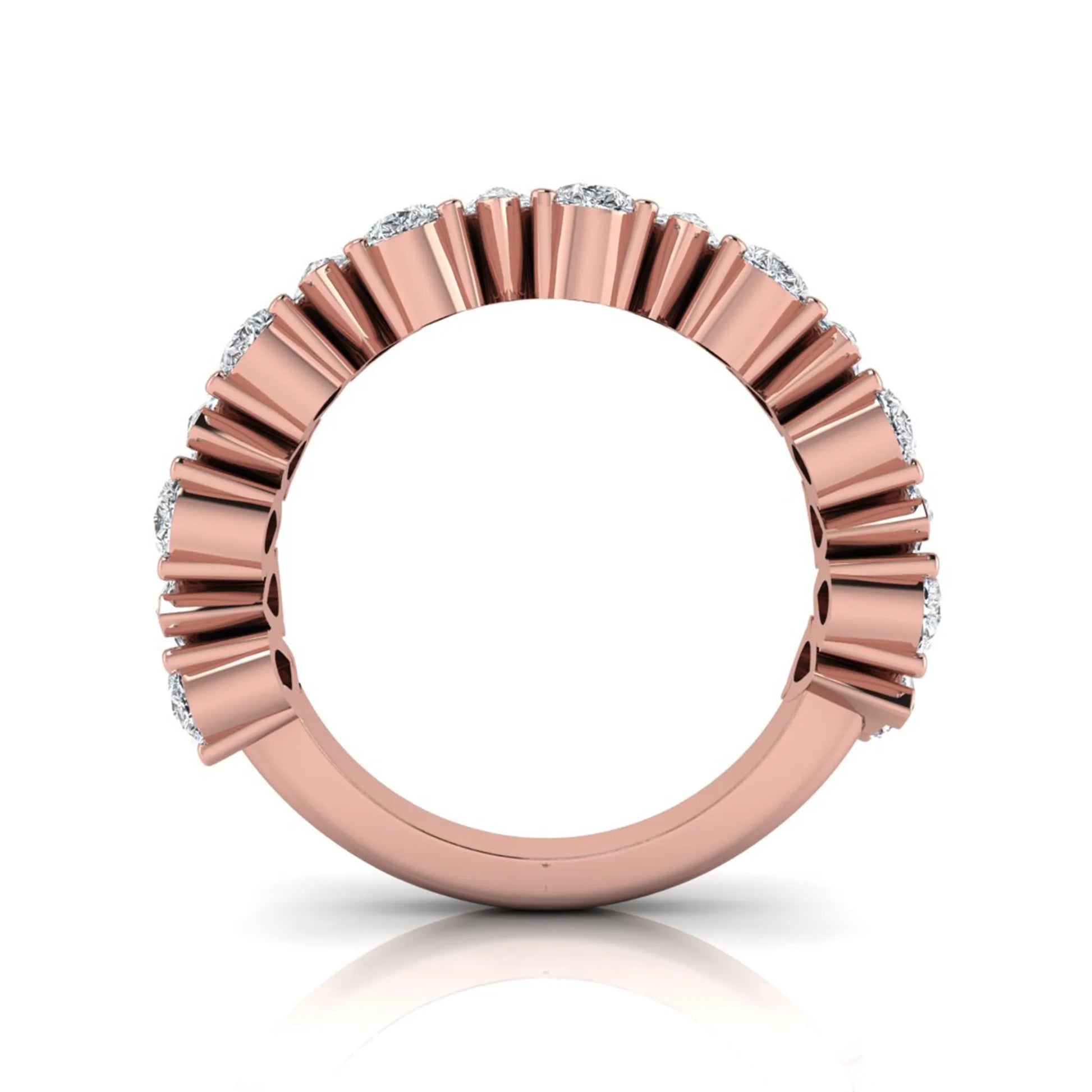 Pear cut lab grown diamond eternity wedding band featuring 4.00 carat total weight diamonds in a shared prong setting with a rose gold design.