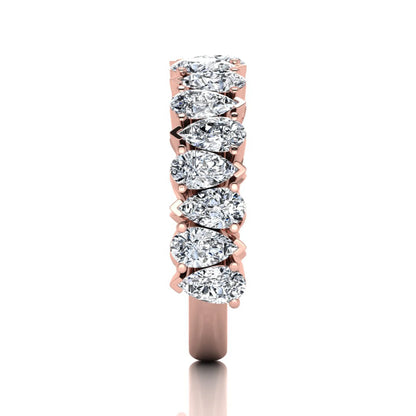 Pear cut lab grown diamond eternity wedding band featuring 4.00 carat total weight diamonds in a shared prong setting with a rose gold design.