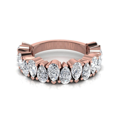 Pear cut lab grown diamond eternity wedding band featuring 4.00 carat total weight diamonds in a shared prong setting with a rose gold design.