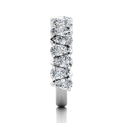 Pear cut lab grown diamond eternity wedding band featuring 4.00 carat total weight diamonds in a shared prong setting with a white gold design.