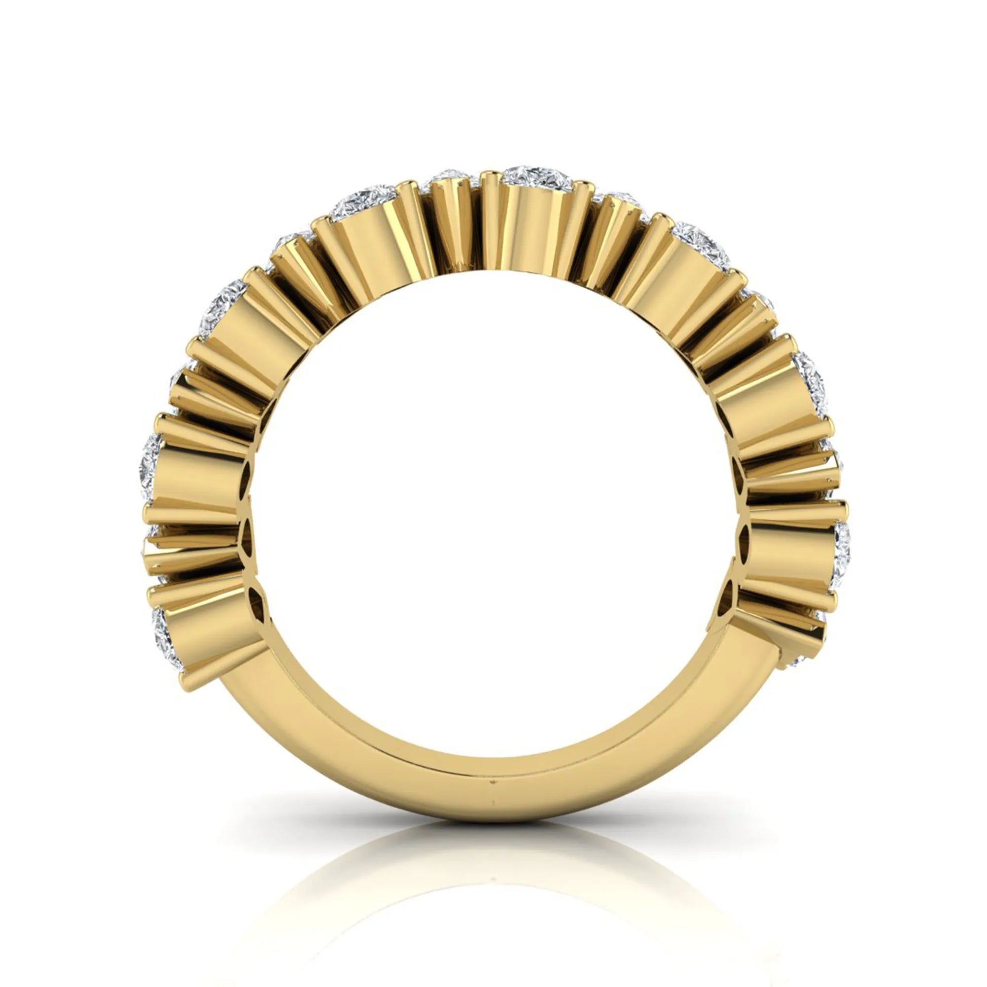 Pear cut lab grown diamond eternity wedding band featuring 4.00 carat total weight diamonds in a shared prong setting with a yellow gold design.