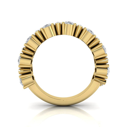 Pear cut lab grown diamond eternity wedding band featuring 4.00 carat total weight diamonds in a shared prong setting with a yellow gold design.