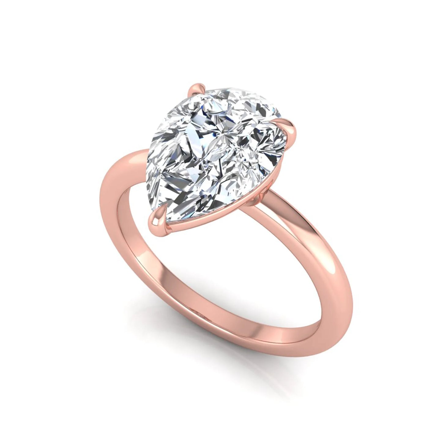 rose gold 3 carat pear cut lab grown diamond solitaire engagement ring featuring an IGI certified center diamond in a classic three-prong setting.