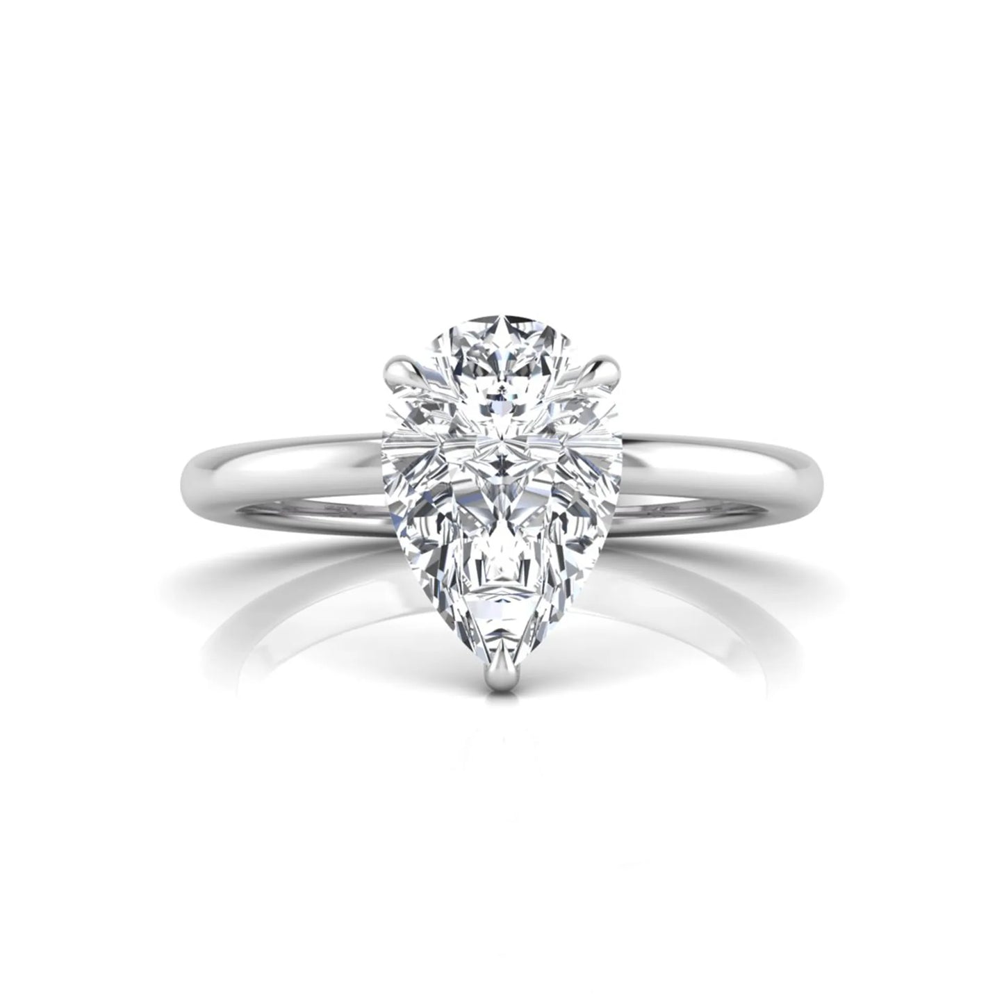 white gold 3 carat pear cut lab grown diamond solitaire engagement ring featuring an IGI certified center diamond in a classic three-prong setting.