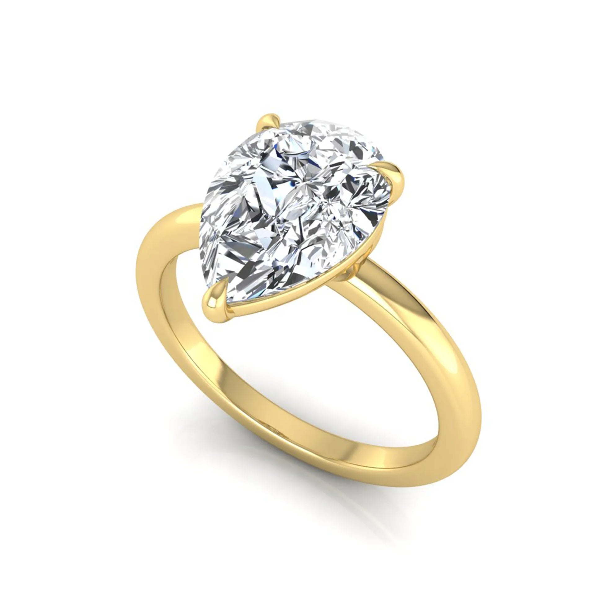 yellow gold 3 carat pear cut lab grown diamond solitaire engagement ring featuring an IGI certified center diamond in a classic three-prong setting.