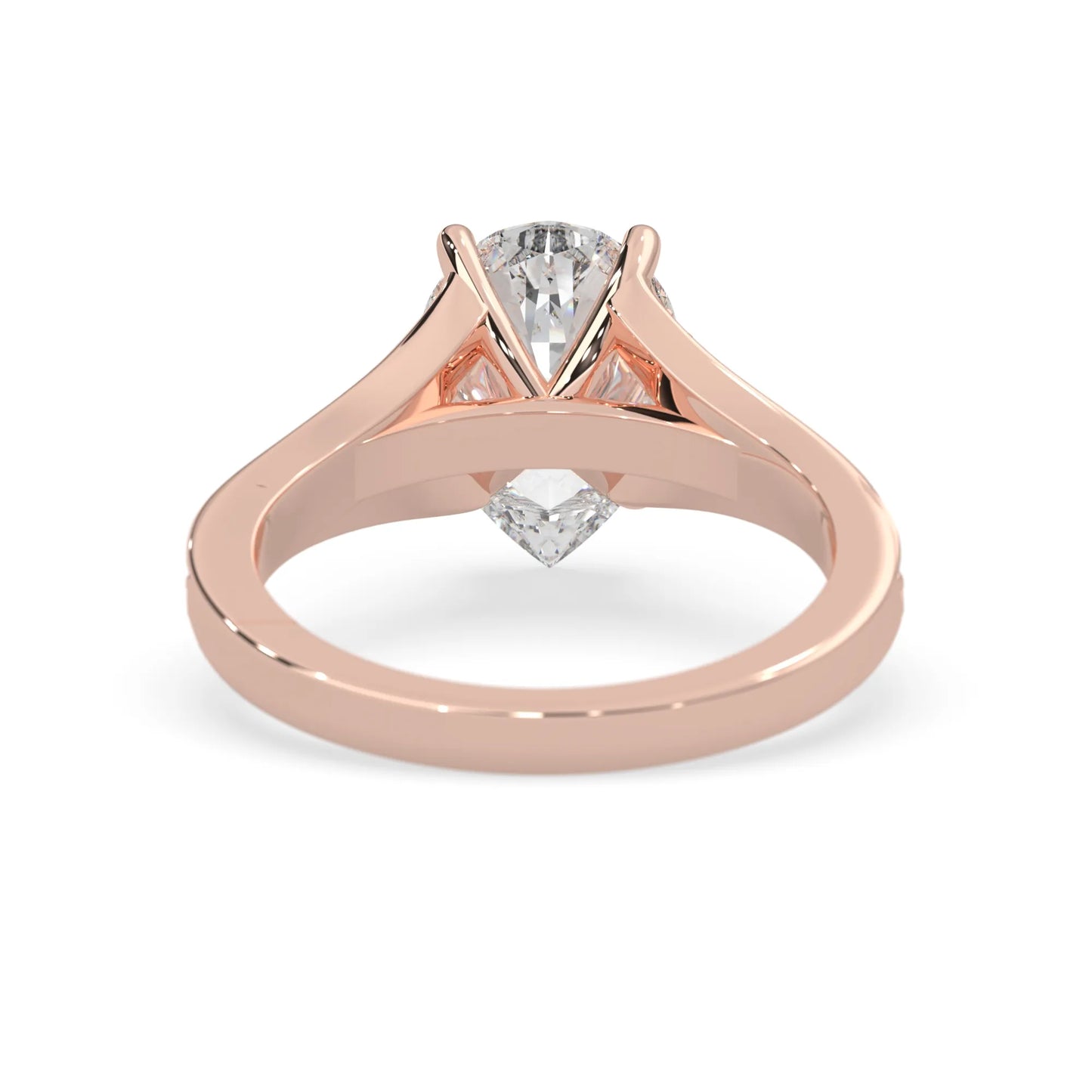 Pear cut lab grown diamond split shank engagement ring with diamond accented band in rose gold
