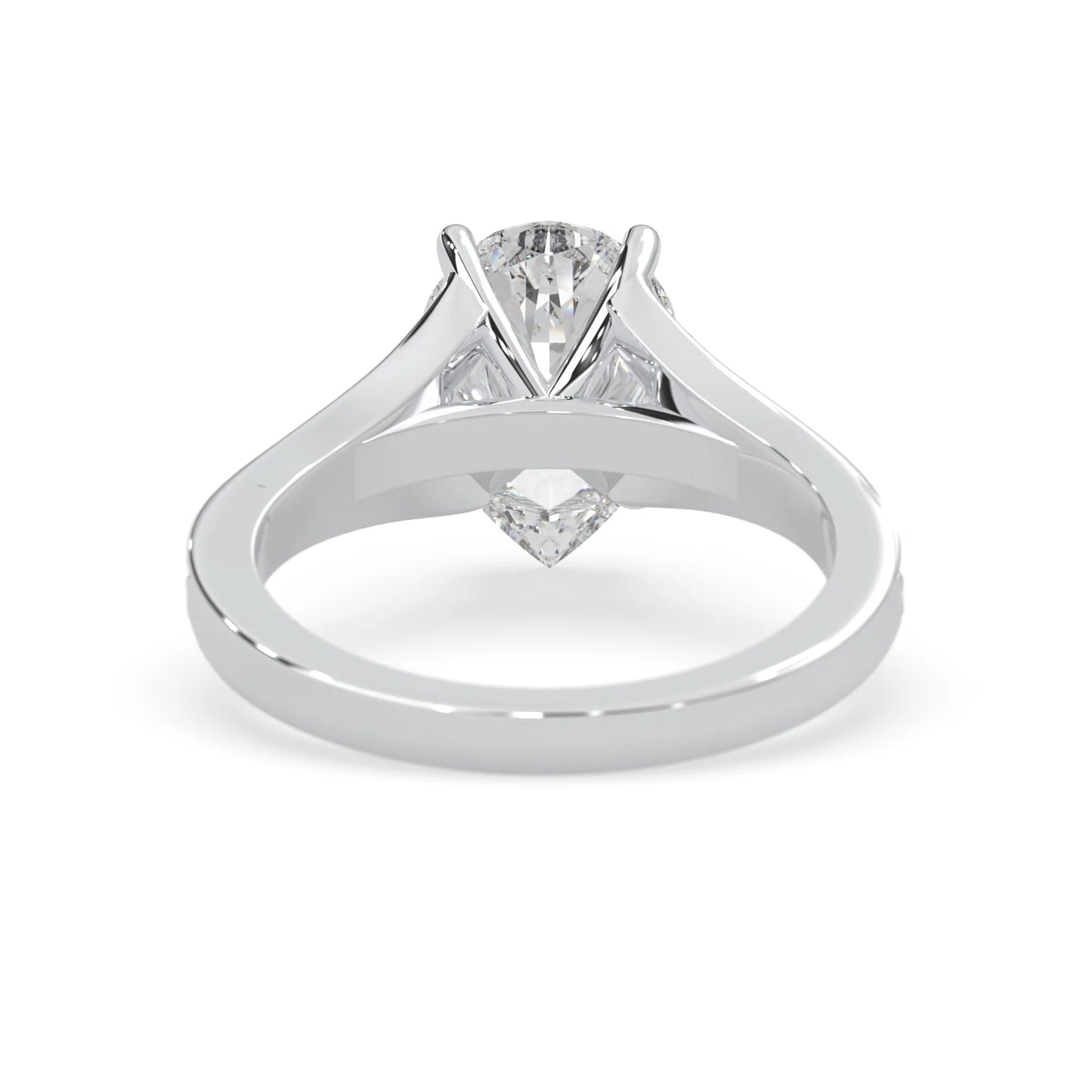 Pear cut lab grown diamond split shank engagement ring with diamond accented band in white gold