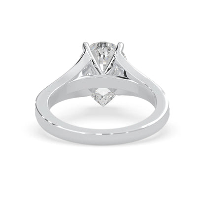 Pear cut lab grown diamond split shank engagement ring with diamond accented band in white gold