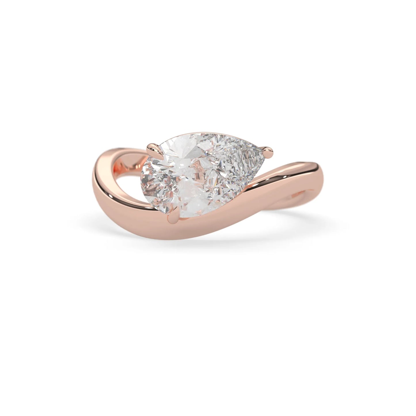 Pear east west lab grown diamond solitaire engagement ring with 1.50 carat center diamond in rose gold