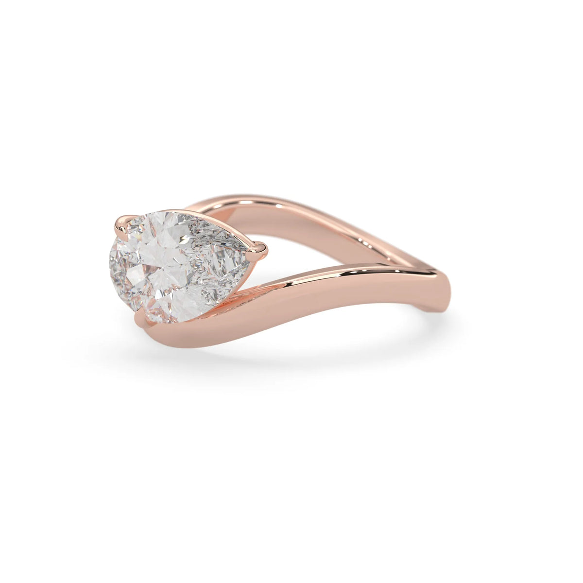 Pear east west lab grown diamond solitaire engagement ring with 1.50 carat center diamond in rose gold