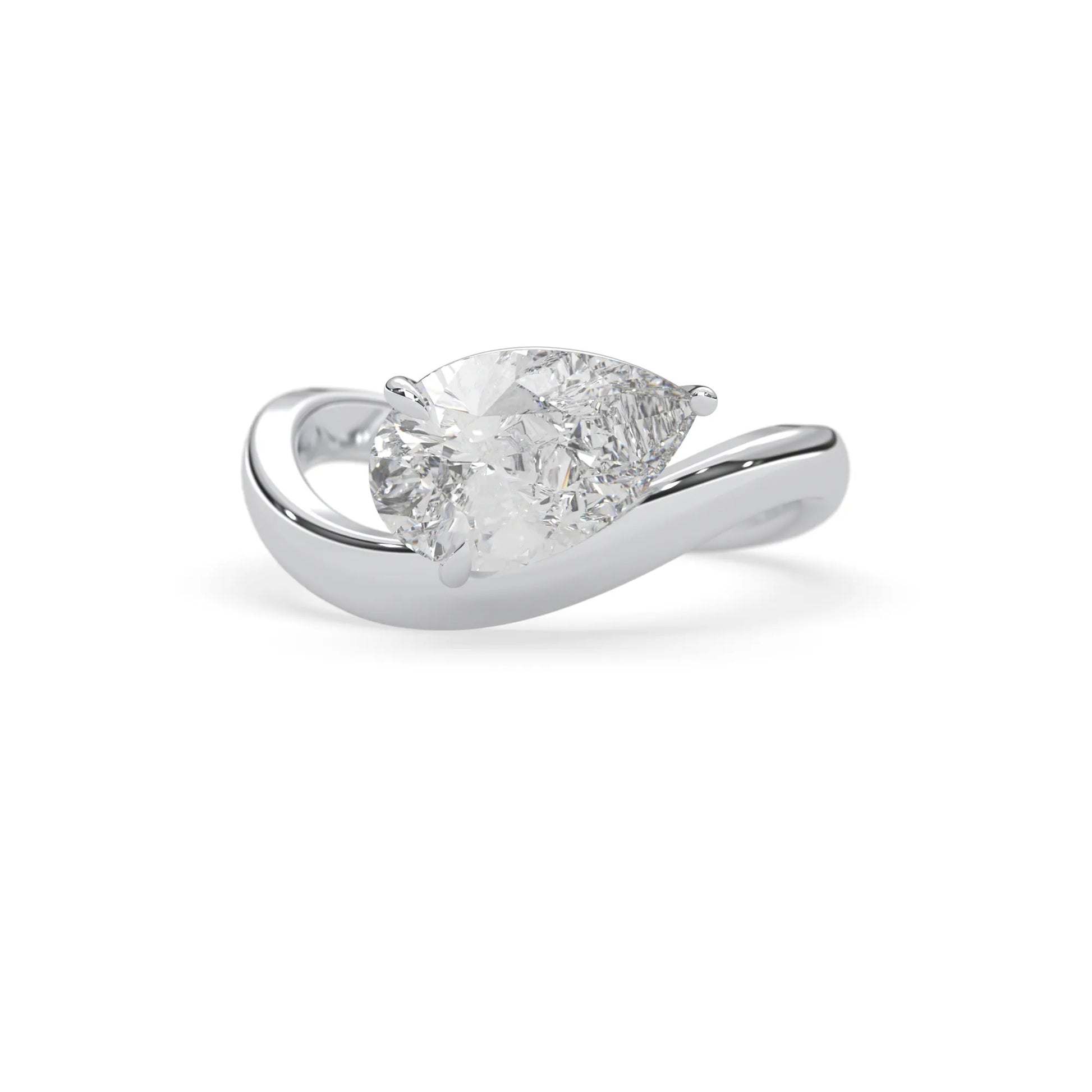 Pear east west lab grown diamond solitaire engagement ring with 1.50 carat center diamond in white gold
