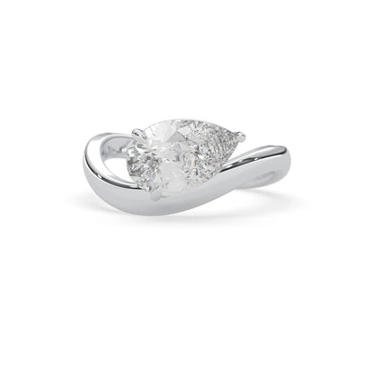 Pear east west lab grown diamond solitaire engagement ring with 1.50 carat center diamond in white gold