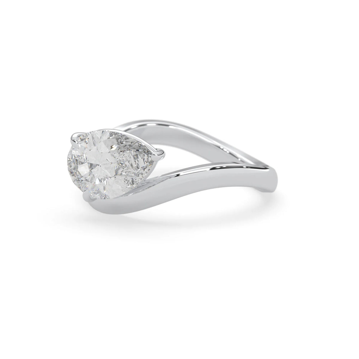Pear east west lab grown diamond solitaire engagement ring with 1.50 carat center diamond in white gold