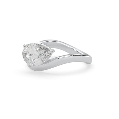 Pear east west lab grown diamond solitaire engagement ring with 1.50 carat center diamond in white gold