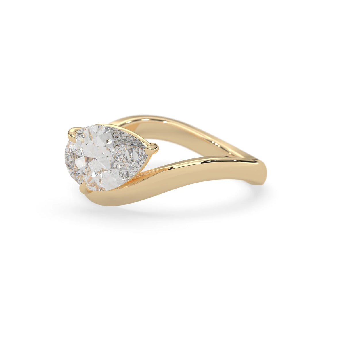 Pear east west lab grown diamond solitaire engagement ring with 1.50 carat center diamond in yellow gold