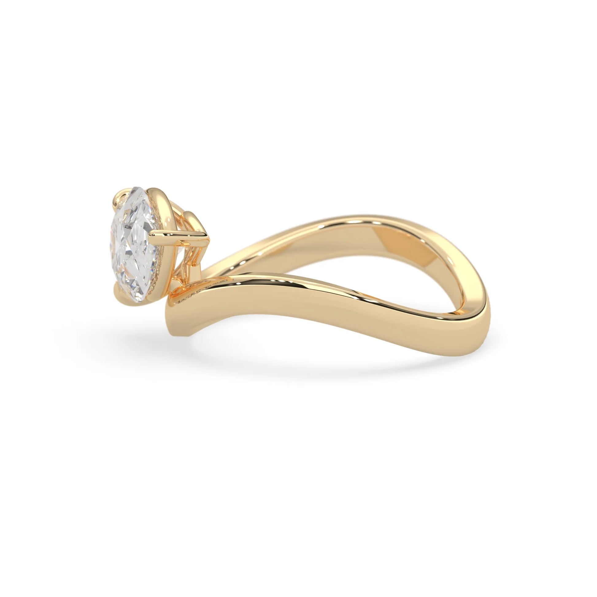Pear east west lab grown diamond solitaire engagement ring with 1.50 carat center diamond in yellow gold
