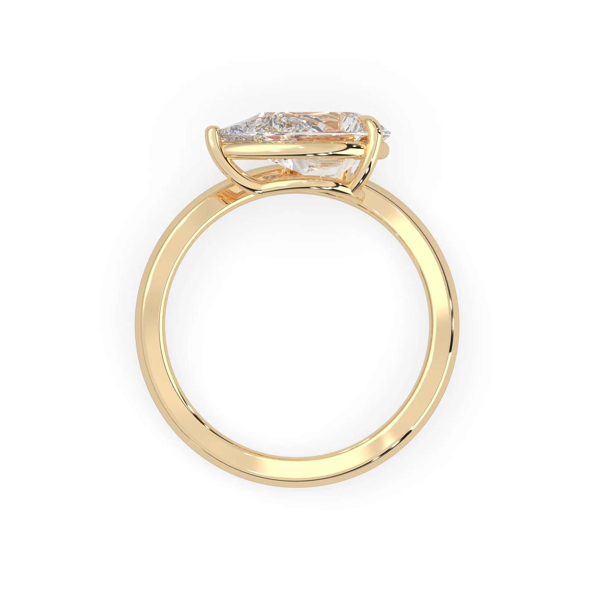 Pear east west lab grown diamond solitaire engagement ring with 1.50 carat center diamond in yellow gold