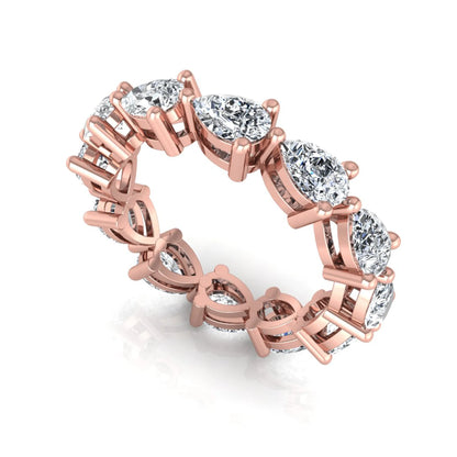Pear cut lab grown diamond eternity band featuring 4.68 carats of pear-shaped diamonds in a shared-prong eternity setting with a polished rose gold finish.