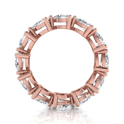 Pear cut lab grown diamond eternity band featuring 4.68 carats of pear-shaped diamonds in a shared-prong eternity setting with a polished rose gold finish.