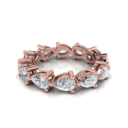 Pear cut lab grown diamond eternity band featuring 4.68 carats of pear-shaped diamonds in a shared-prong eternity setting with a polished rose gold finish.