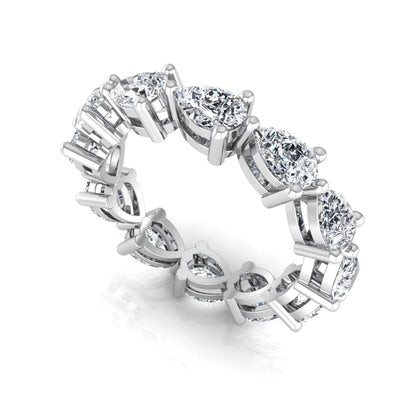 Pear cut lab grown diamond eternity band featuring 4.68 carats of pear-shaped diamonds in a shared-prong eternity setting with a polished white gold finish.