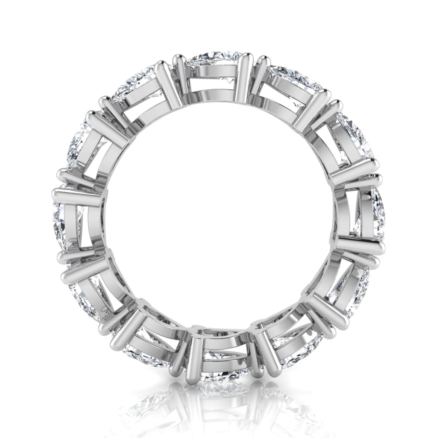 Pear cut lab grown diamond eternity band featuring 4.68 carats of pear-shaped diamonds in a shared-prong eternity setting with a polished white gold finish.