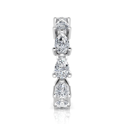 Pear cut lab grown diamond eternity band featuring 4.68 carats of pear-shaped diamonds in a shared-prong eternity setting with a polished white gold finish.