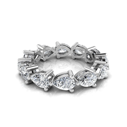 Pear cut lab grown diamond eternity band featuring 4.68 carats of pear-shaped diamonds in a shared-prong eternity setting with a polished white gold finish.