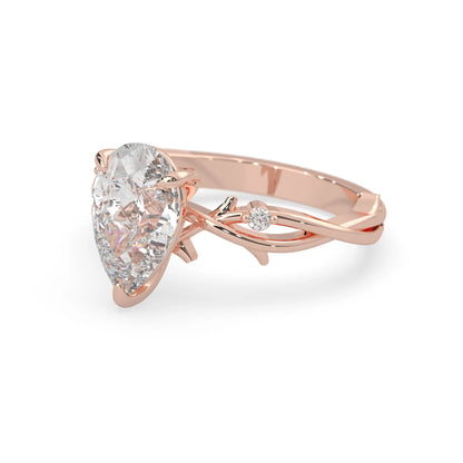 Pear floral three stone lab grown diamond engagement ring with 3 carat center diamond in rose gold