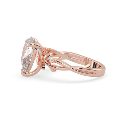 Pear floral three stone lab grown diamond engagement ring with 3 carat center diamond in rose gold