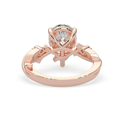 Pear floral three stone lab grown diamond engagement ring with 3 carat center diamond in rose gold