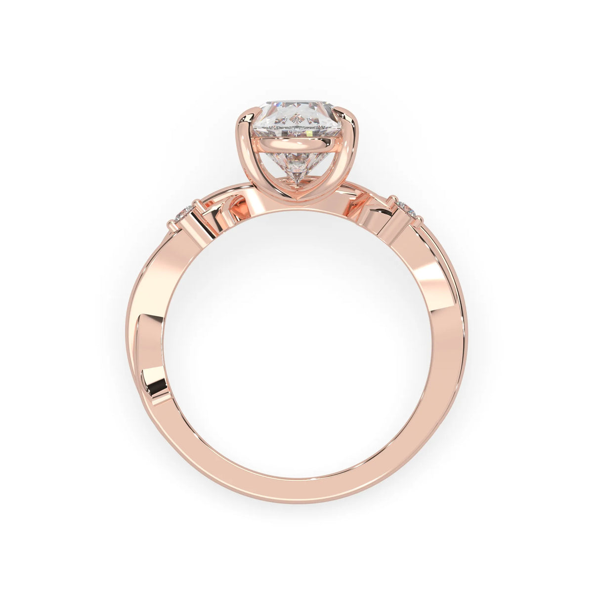 Pear floral three stone lab grown diamond engagement ring with 3 carat center diamond in rose gold