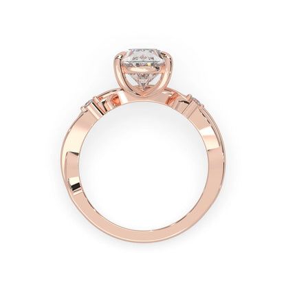 Pear floral three stone lab grown diamond engagement ring with 3 carat center diamond in rose gold