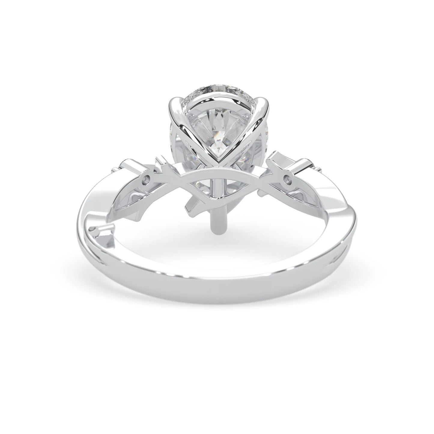 Pear floral three stone lab grown diamond engagement ring with 3 carat center diamond in white gold