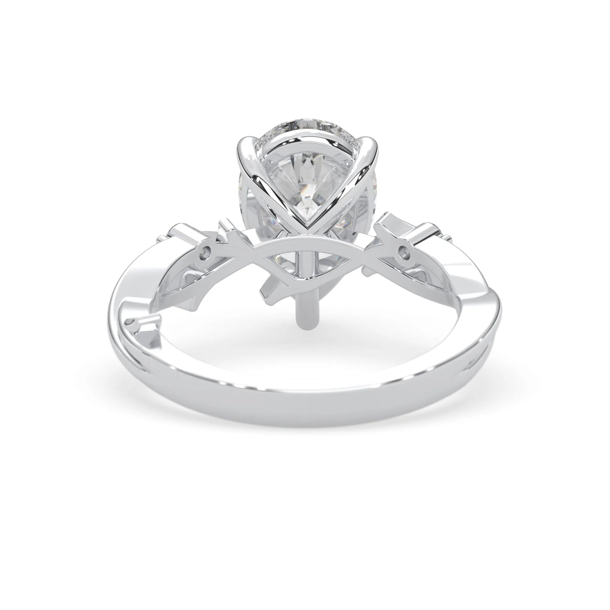 Pear floral three stone lab grown diamond engagement ring with 3 carat center diamond in white gold