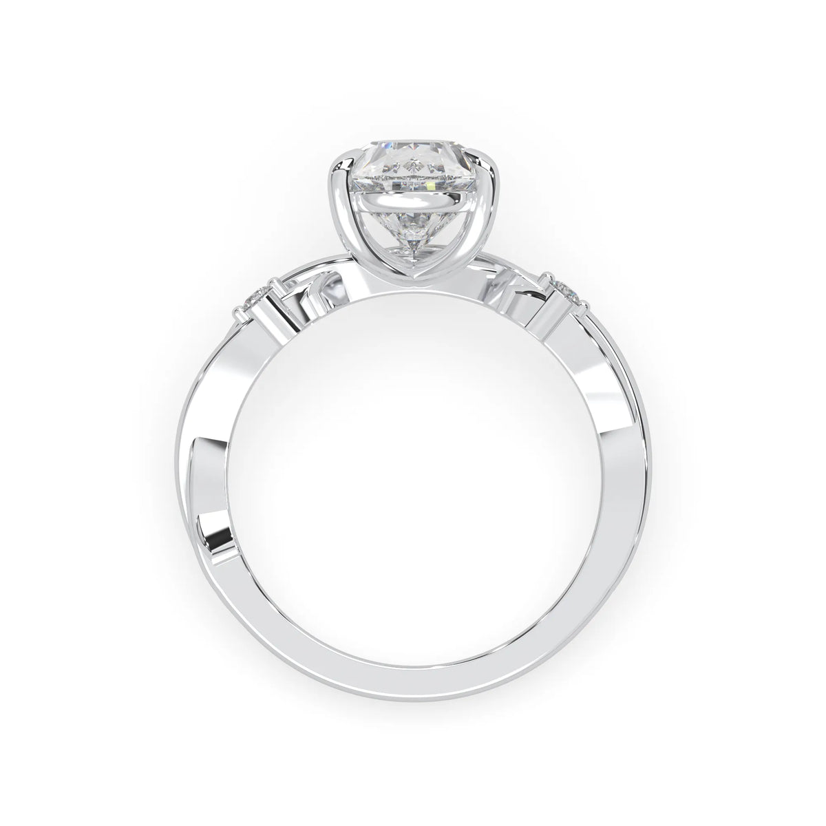 Pear floral three stone lab grown diamond engagement ring with 3 carat center diamond in white gold