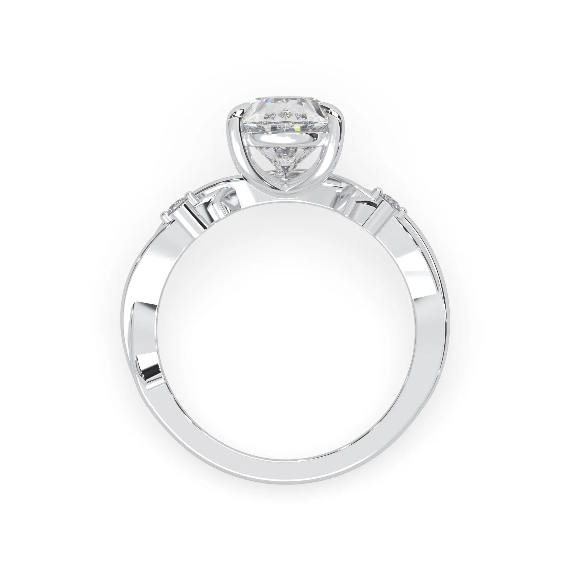 Pear floral three stone lab grown diamond engagement ring with 3 carat center diamond in white gold