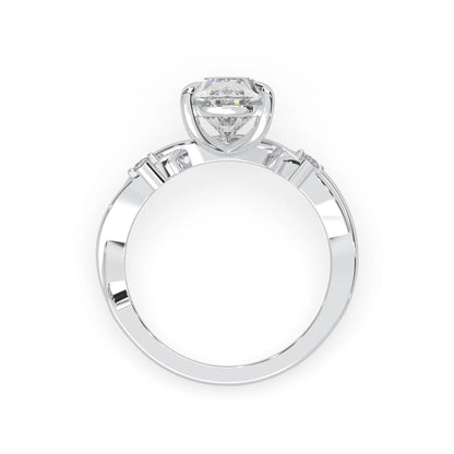 Pear floral three stone lab grown diamond engagement ring with 3 carat center diamond in white gold
