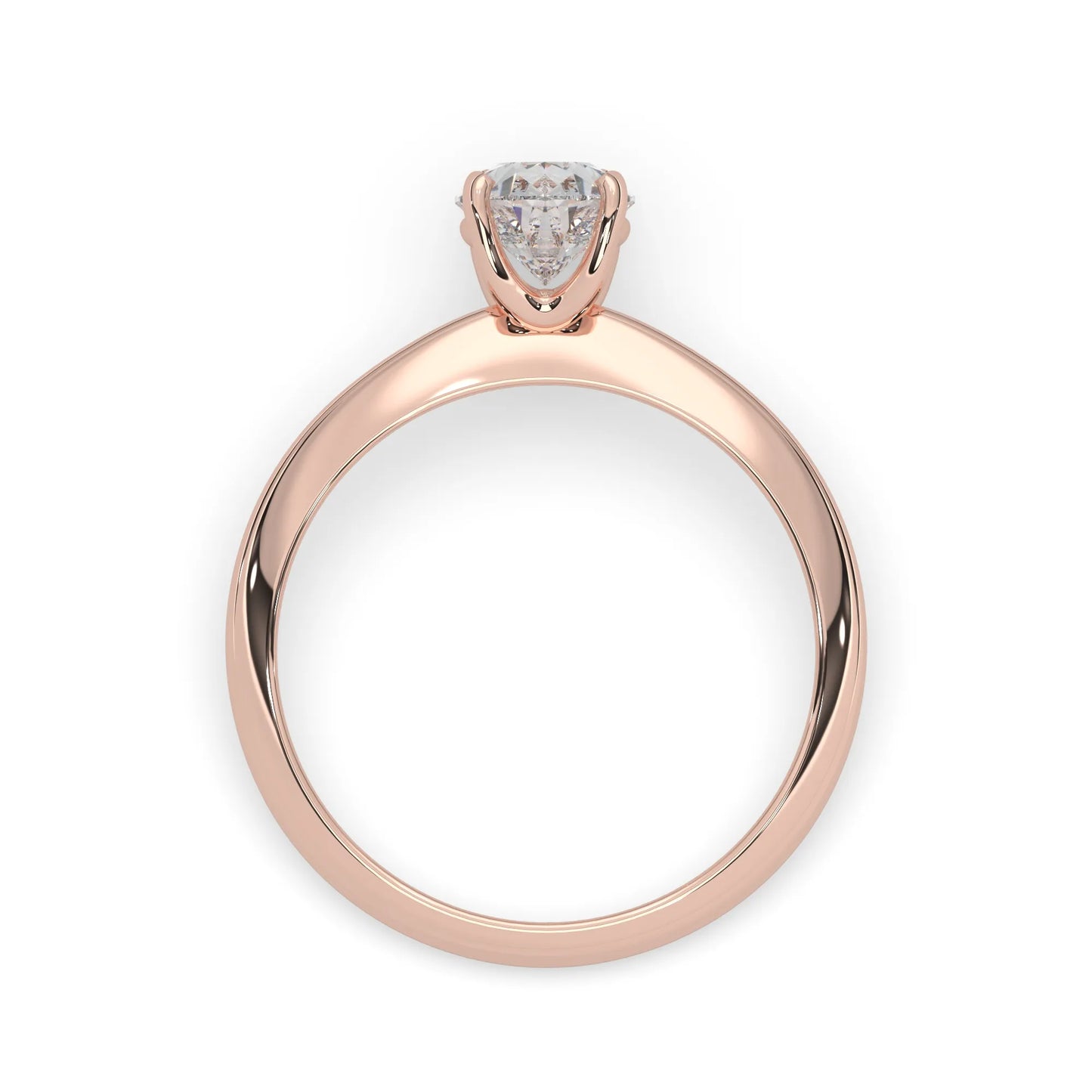 Rose-gold ring with a diamond on a white background