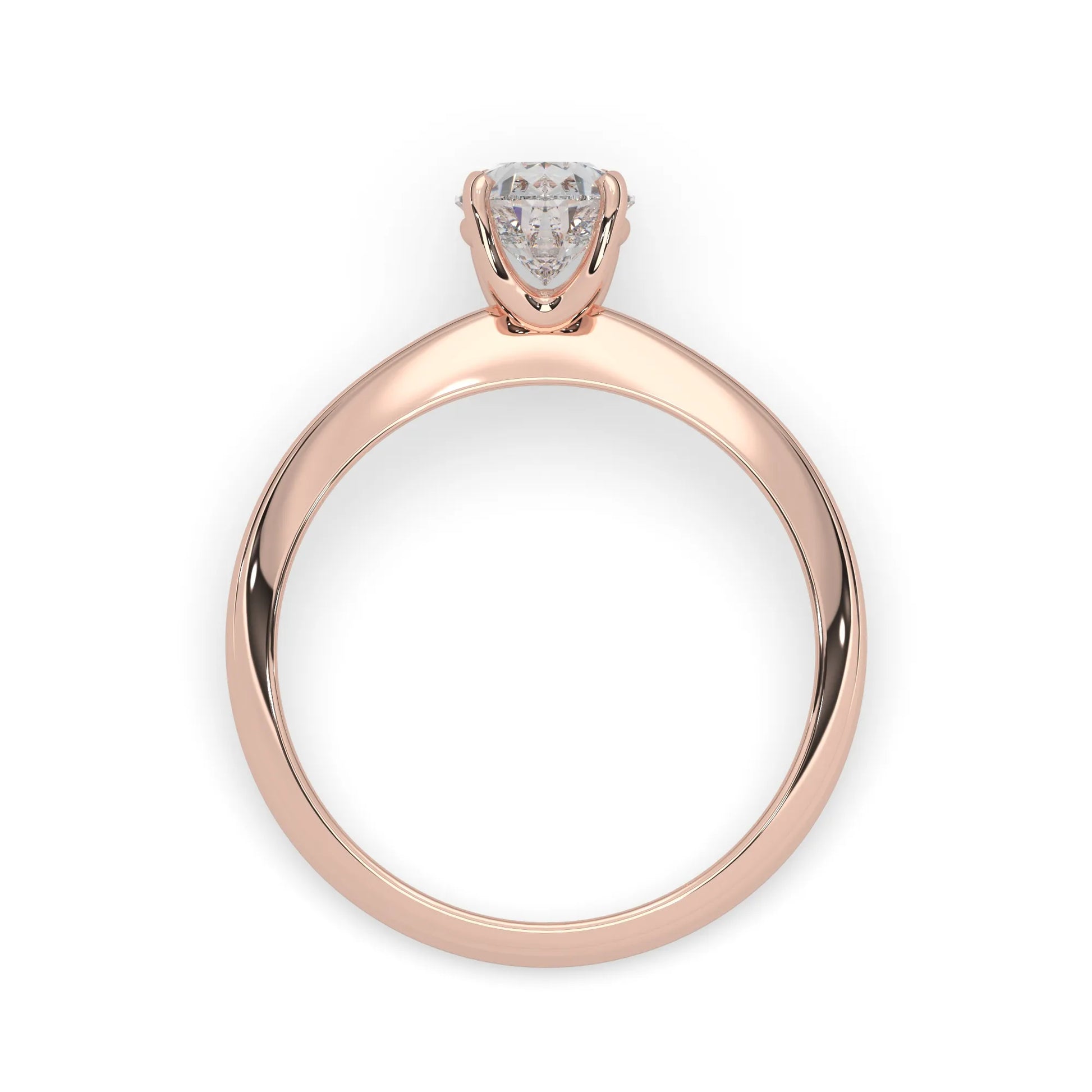Rose-gold ring with a diamond on a white background