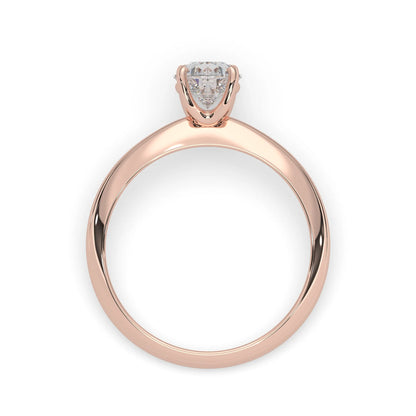 Rose-gold ring with a diamond on a white background