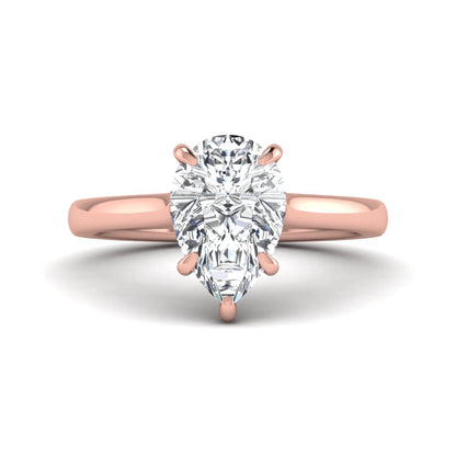 Pear lab grown diamond solitaire engagement ring featuring a 3.00 carat IGI certified pear cut diamond in a classic five-prong rose gold setting.