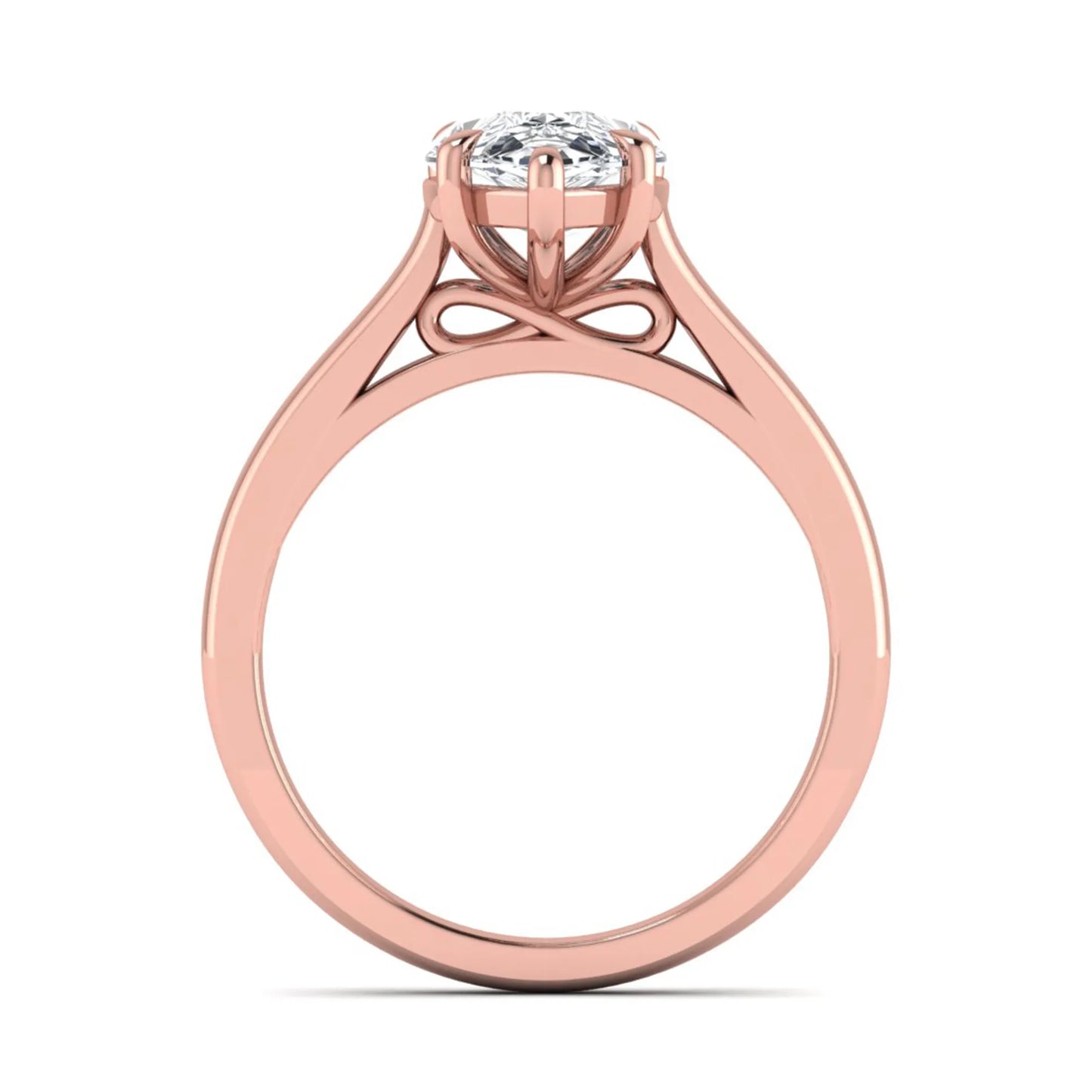Pear lab grown diamond solitaire engagement ring featuring a 3.00 carat IGI certified pear cut diamond in a classic five-prong rose gold setting.